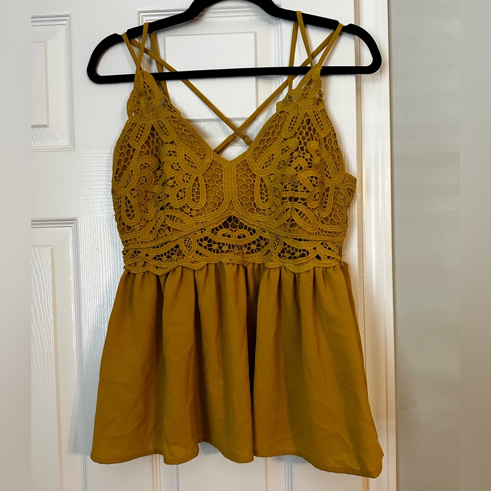 Strappy Lace Mustard Top